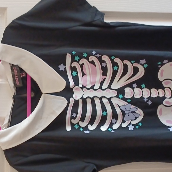 DOLLSKILL 2x TRICKZ N TREATZ BLACK SHORT-SLEEVED BONES MINI DRESS COLLAR - Picture 9 of 15
